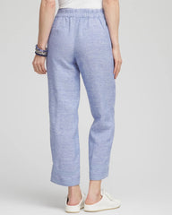 Linen Pull On Waist Cropped Pants Blue - Chico's