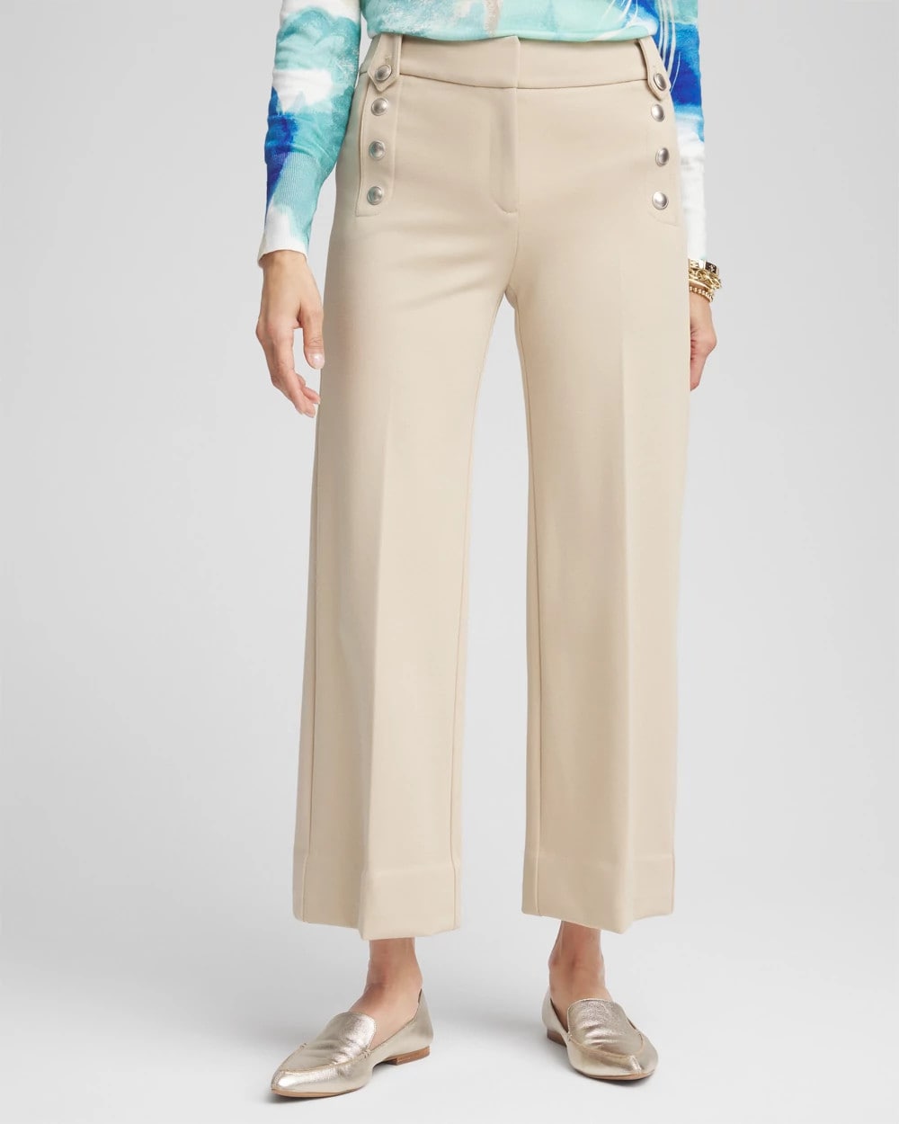 Button Knit Twill Cropped Pants Wild Truffle - Chico's