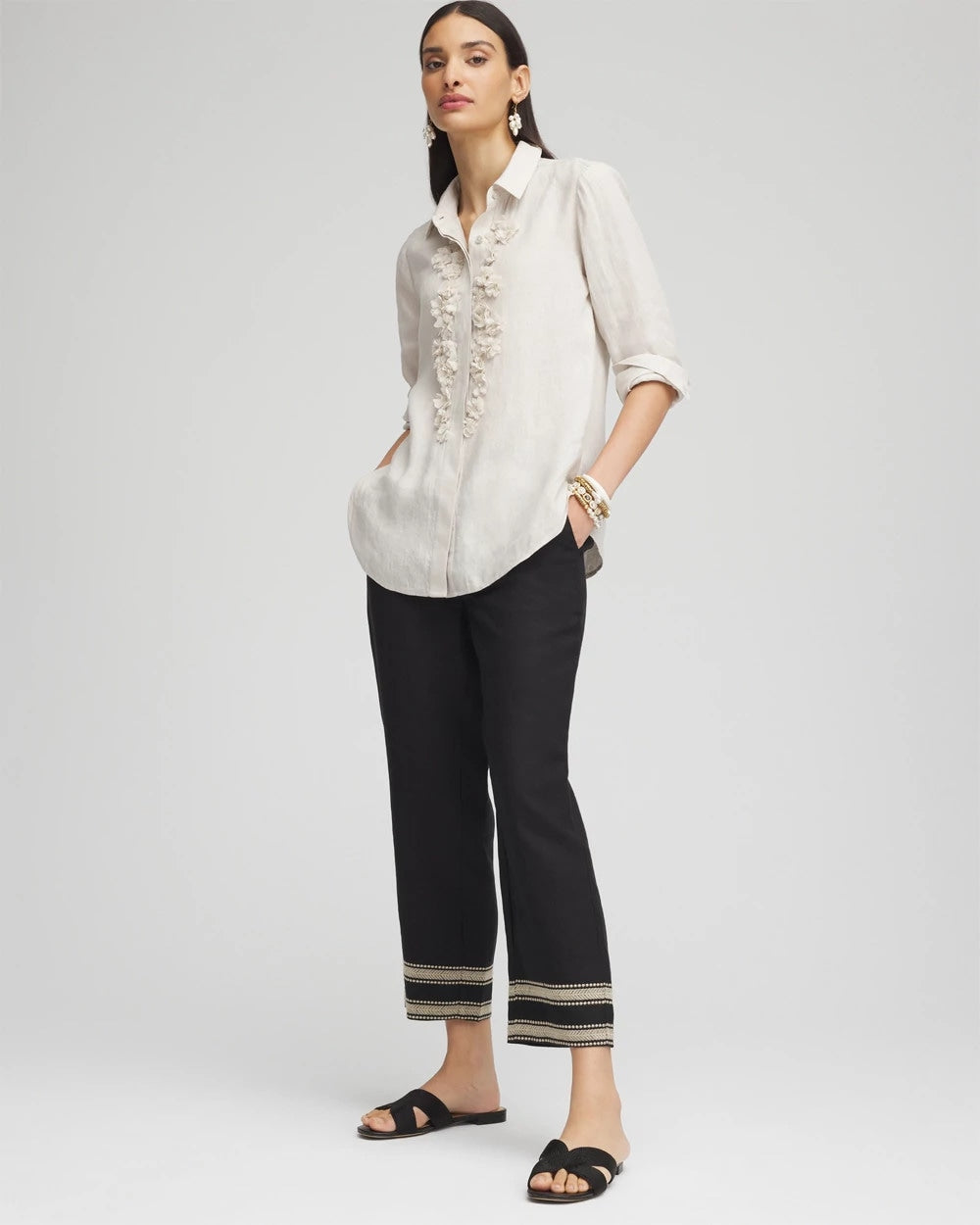 Linen Elastic Waist Cropped Pants Black - Chico's