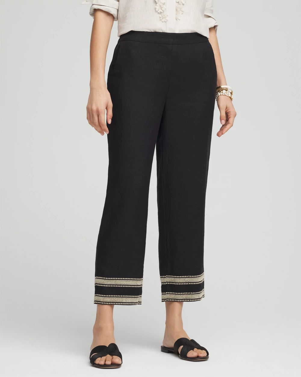 Linen Elastic Waist Cropped Pants Black - Chico's