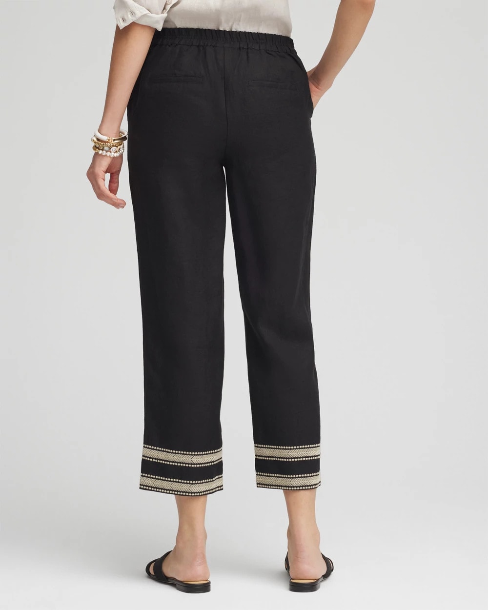 Linen Elastic Waist Cropped Pants Black - Chico's