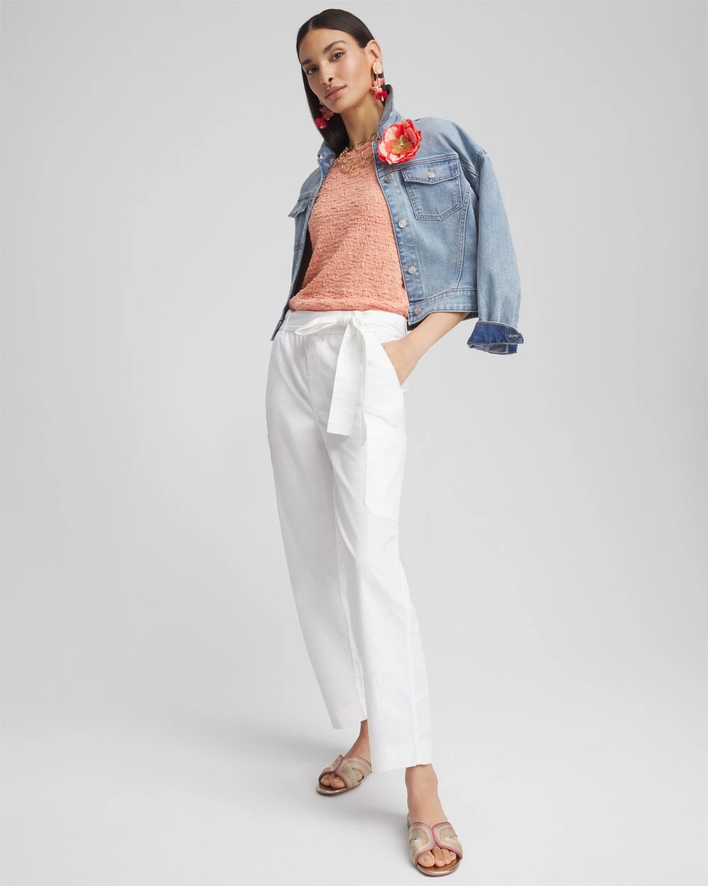 Poplin Pull-On Tapered-Leg Cropped Pants Alabaster - Chico's