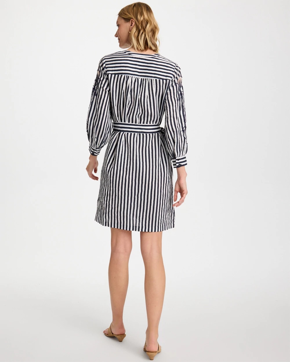 Embroidered Striped Dress Navy - Chico's