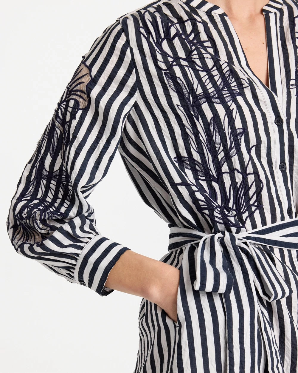 Embroidered Striped Dress Navy - Chico's