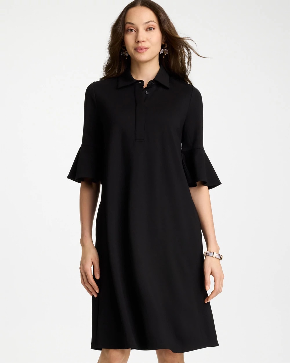 Knit Flounce Sleeve Dress Black - Chico's