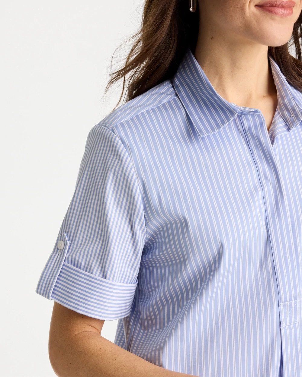 Popover Striped Tiered Poplin Dress Blue Orchid - Chico's
