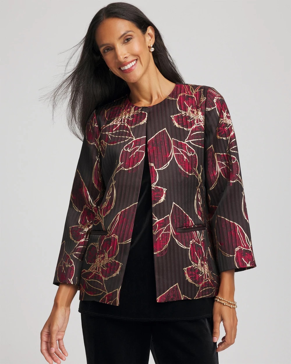 Travelers™ Collection Jacquard Foiled Floral Jacket Red - Chico's