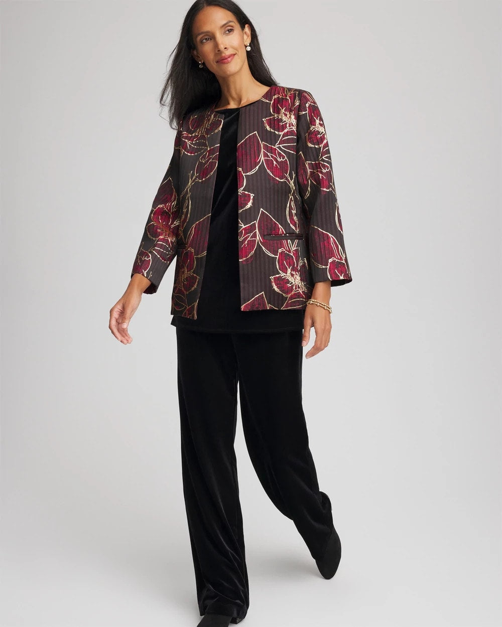 Travelers™ Collection Jacquard Foiled Floral Jacket Red - Chico's
