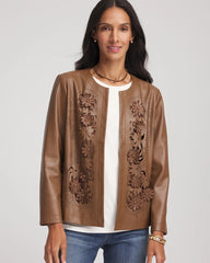 Floral Cutwork Faux Leather Jacket Chocolate Truffle - Chico's