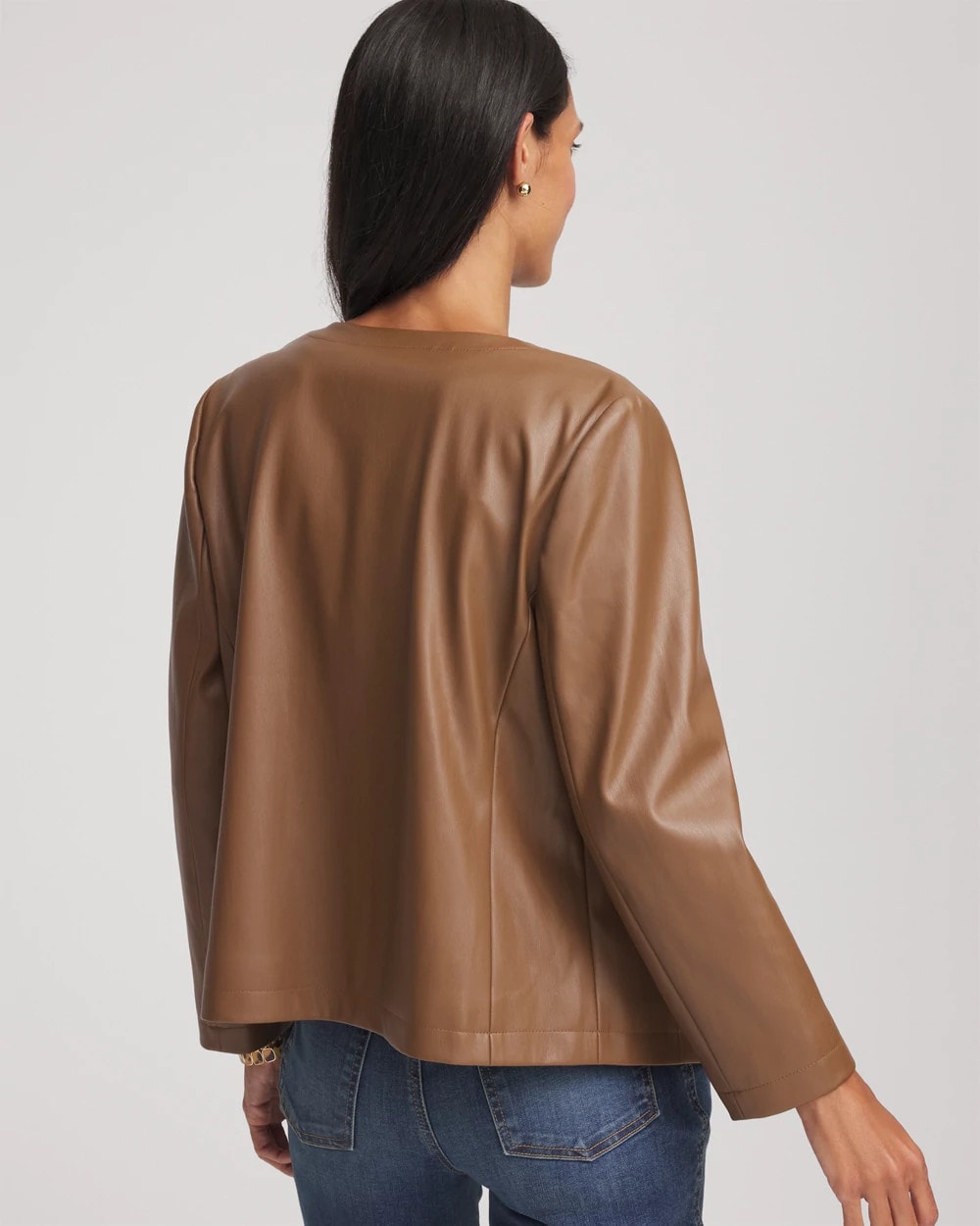 Floral Cutwork Faux Leather Jacket Chocolate Truffle - Chico's