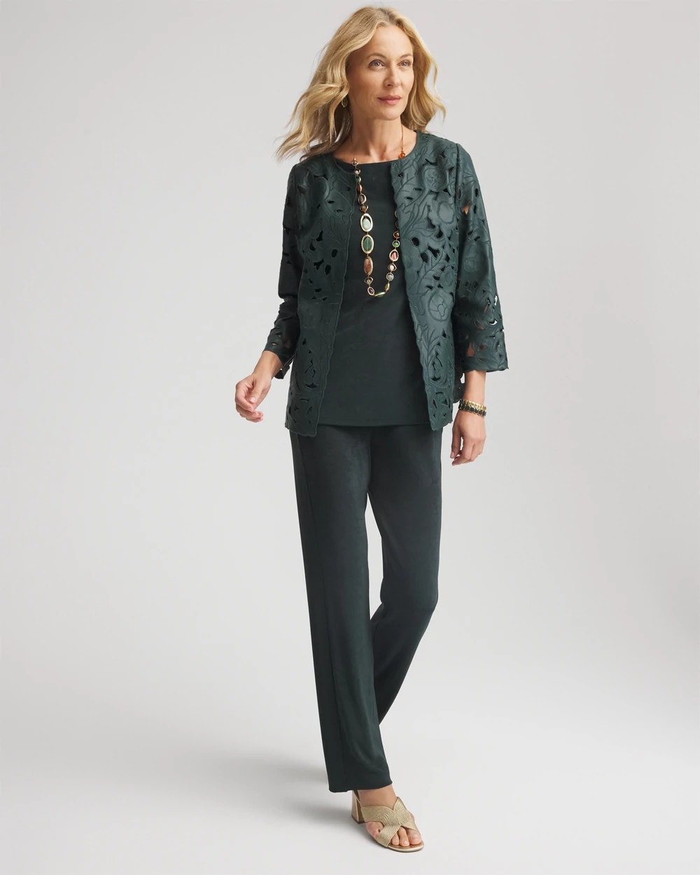Travelers™ Collection Faux Leather Floral Jacket Darkest Spruce - Chico's