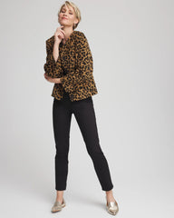 Fuzzy Collarless Animal Print Jacket Camel - Chico's