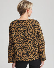 Fuzzy Collarless Animal Print Jacket Camel - Chico's