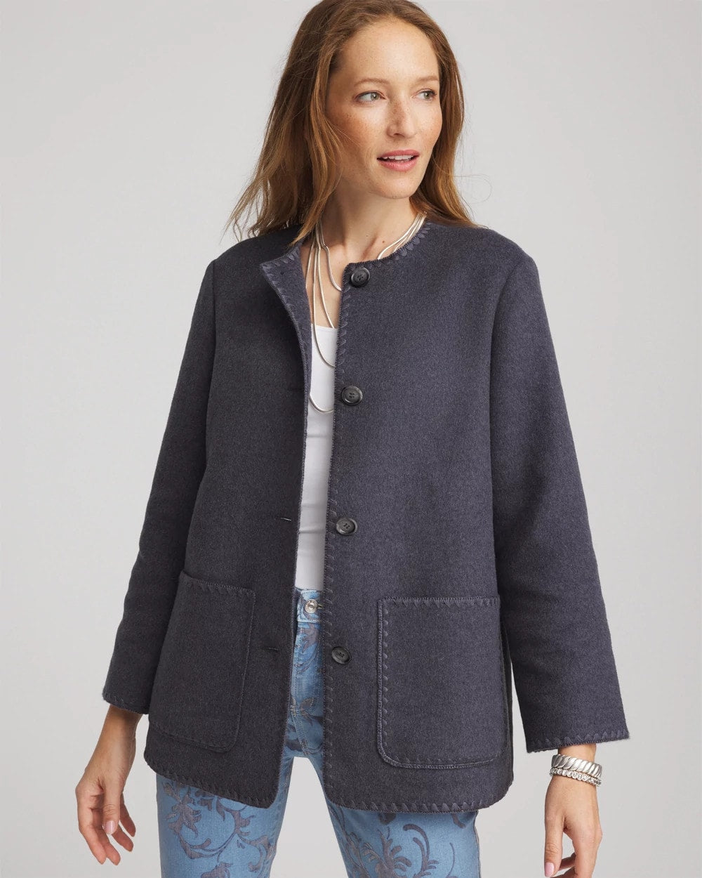 Wool Scarf Jacket Dark Denim Heather - Chico's