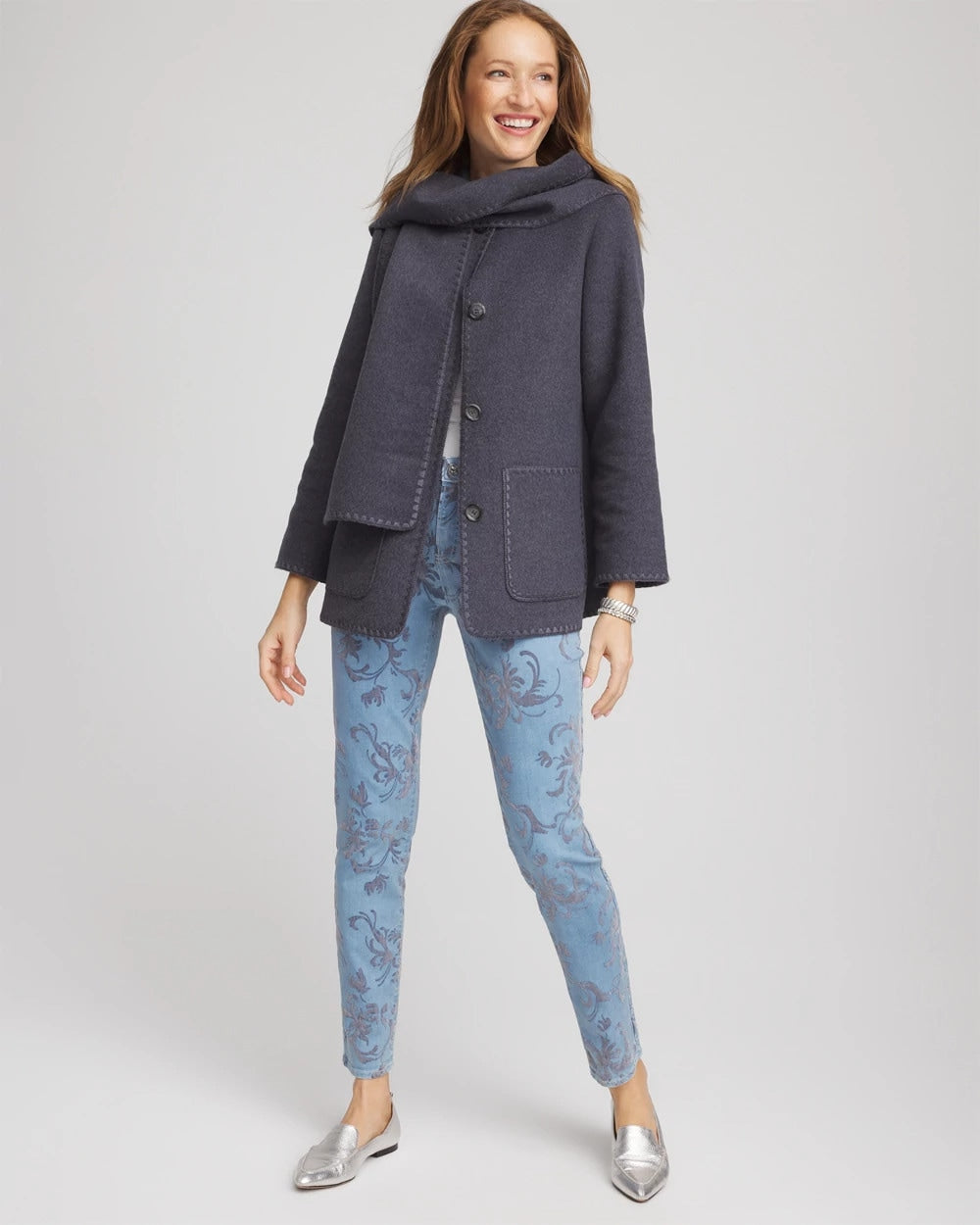 Wool Scarf Jacket Dark Denim Heather - Chico's