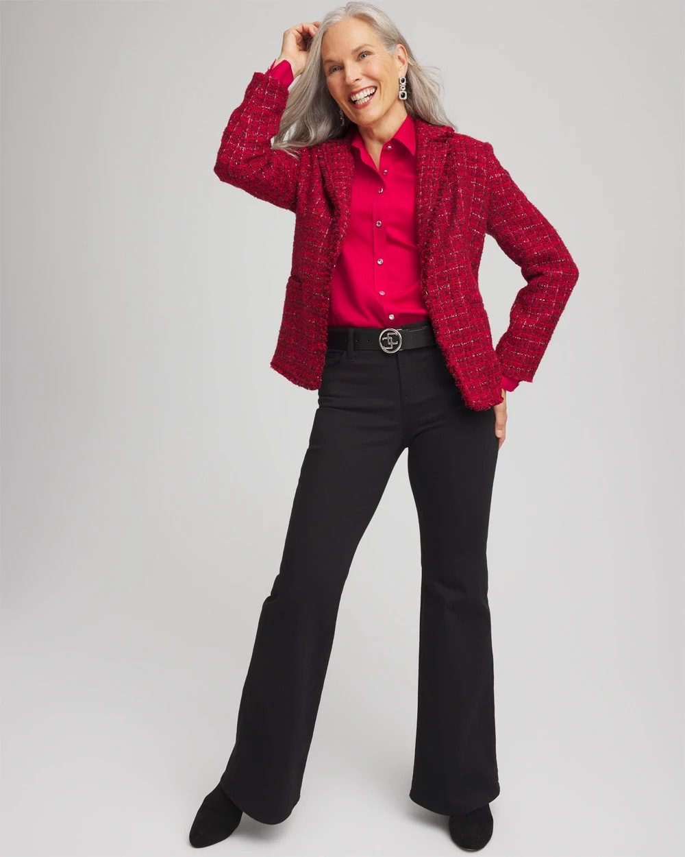 Red Tweed Sequins Blazer Red - Chico's