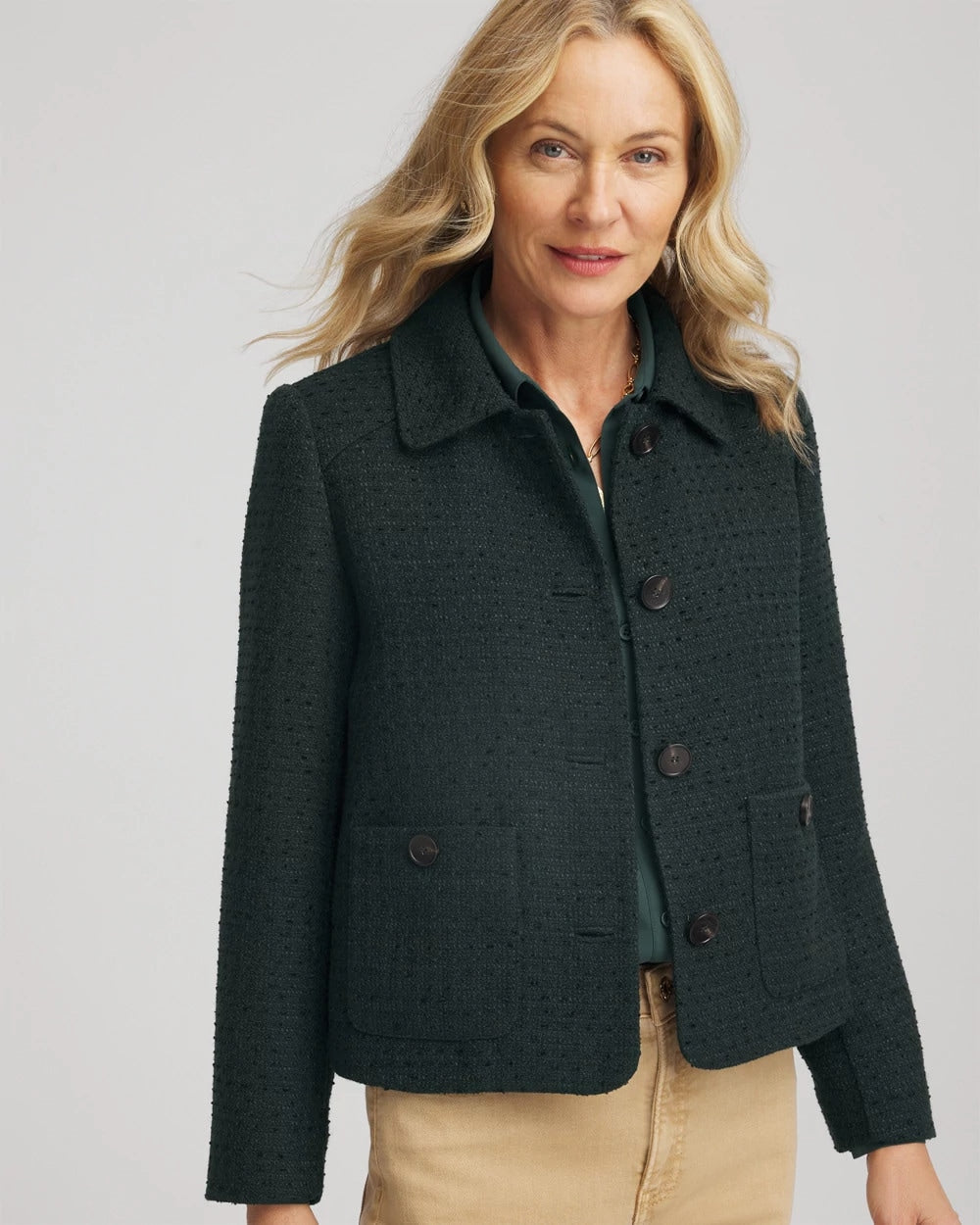 Tweed Cropped Jacket Darkest Spruce - Chico's