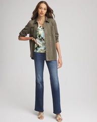 Suede Collared Long-Sleeved Shacket Nettle Leaf - Chico's