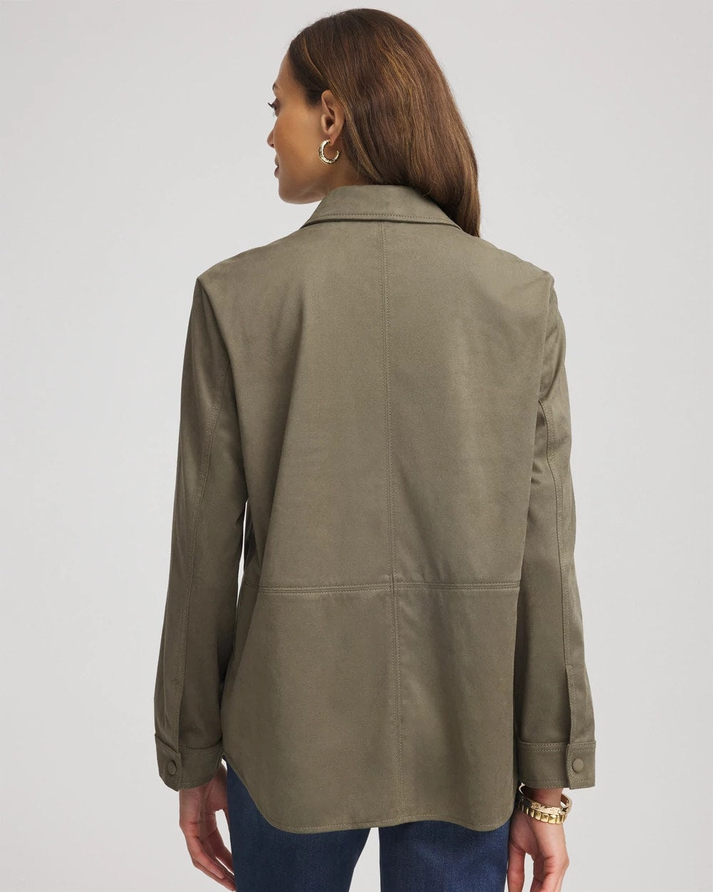 Suede Collared Long-Sleeved Shacket Nettle Leaf - Chico's