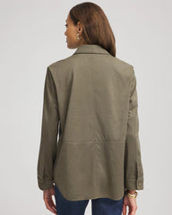 Suede Collared Long-Sleeved Shacket Nettle Leaf - Chico's