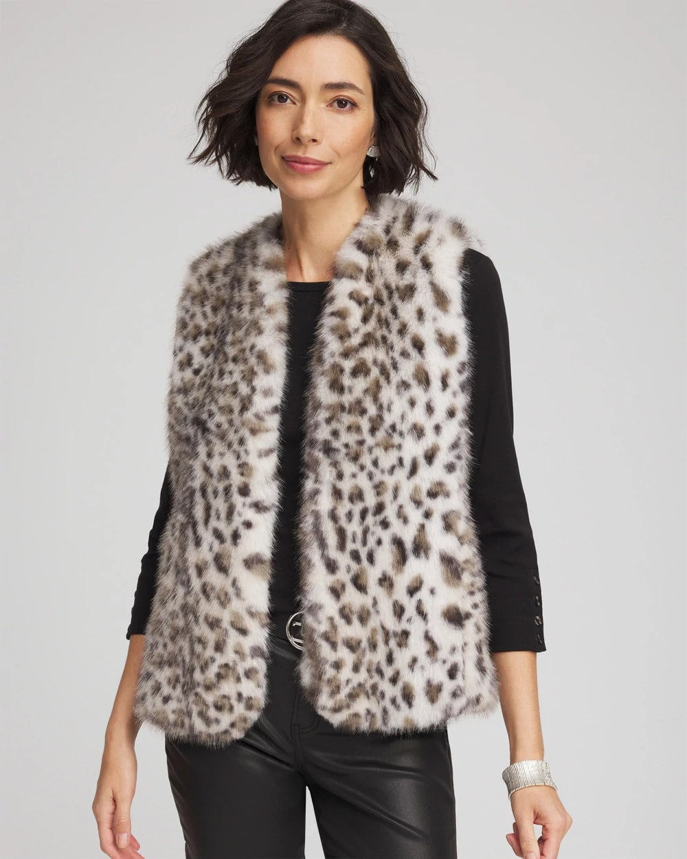 Snow Leopard Faux Fur Vest Cream - Chico's