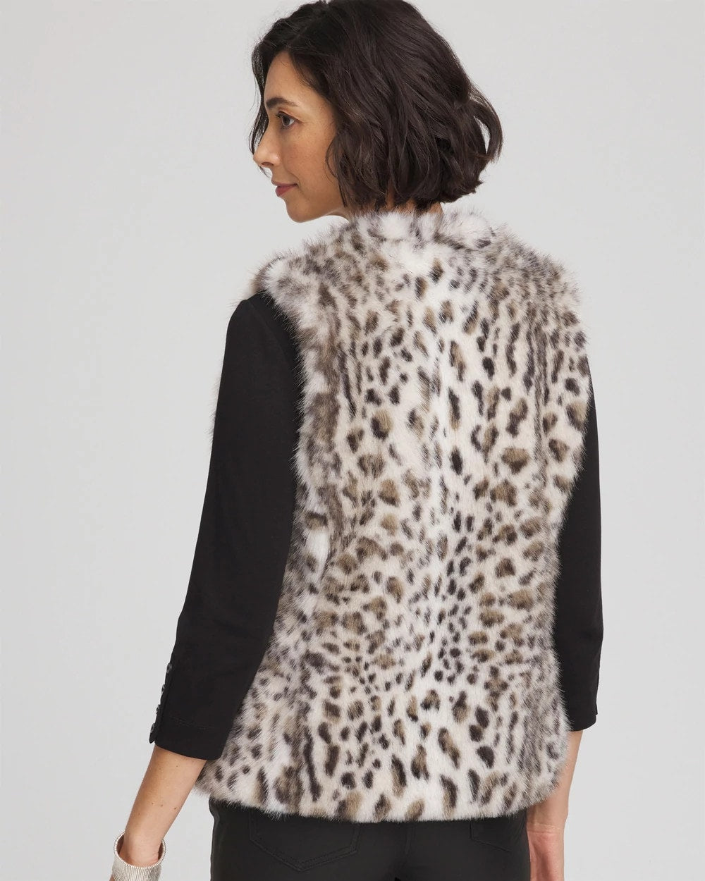 Snow Leopard Faux Fur Vest Cream - Chico's