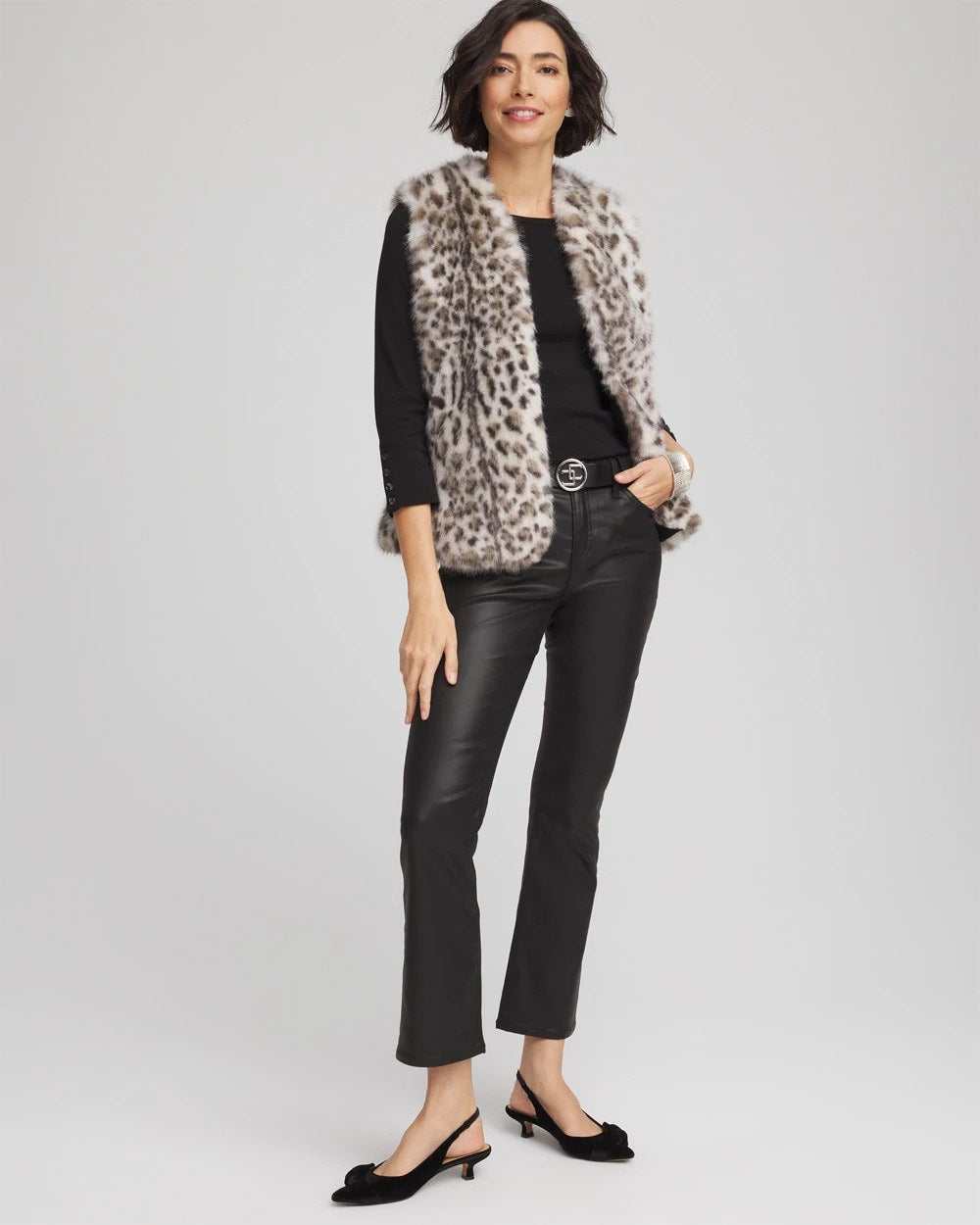 Snow Leopard Faux Fur Vest Cream - Chico's
