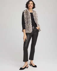Snow Leopard Faux Fur Vest Cream - Chico's