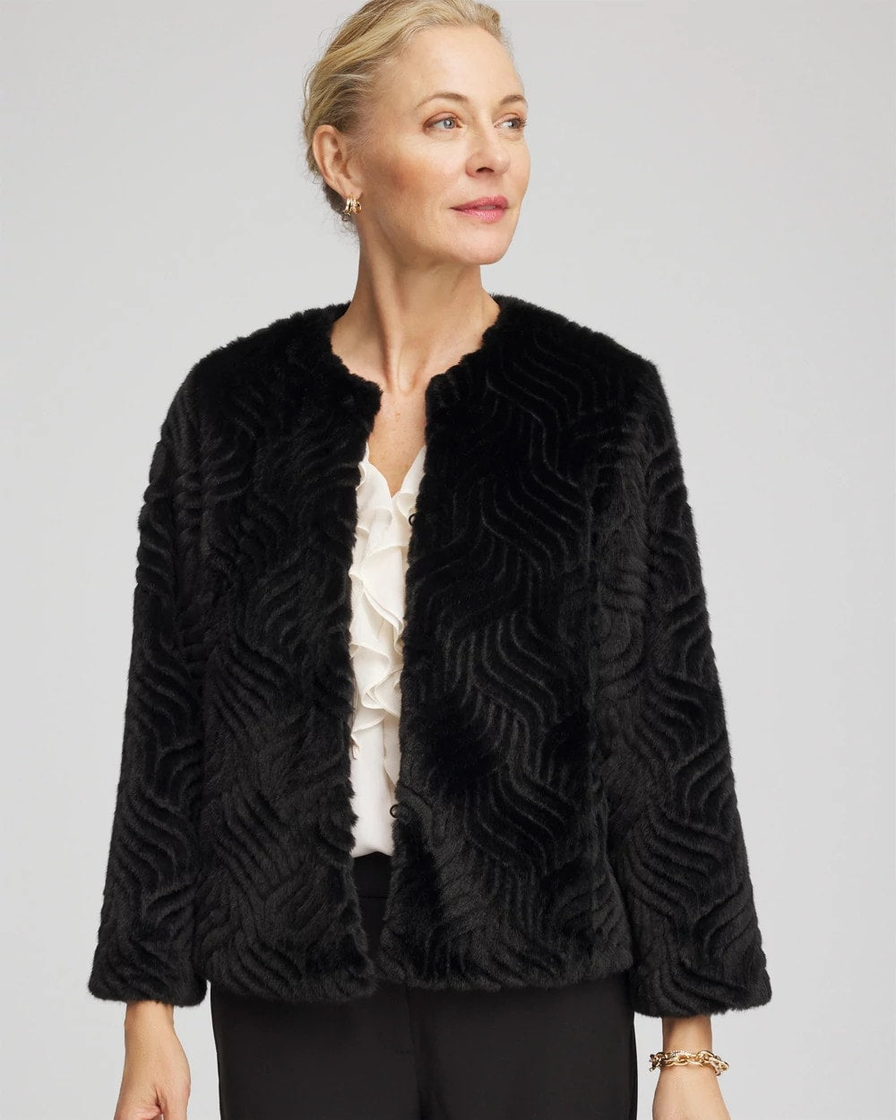 Pattern Fur Jacket Black - Chico's