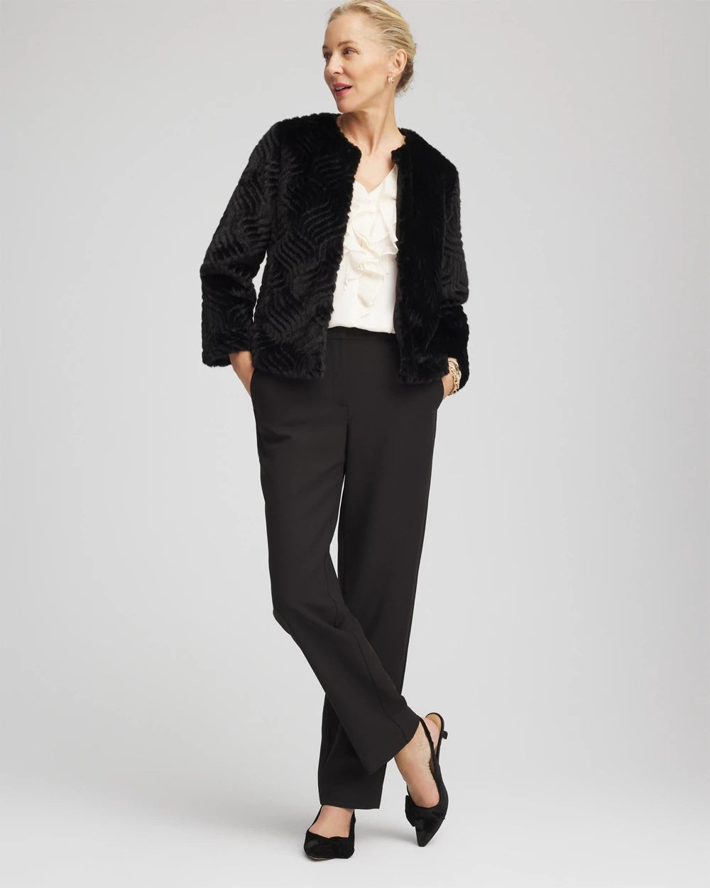 Pattern Fur Jacket Black - Chico's