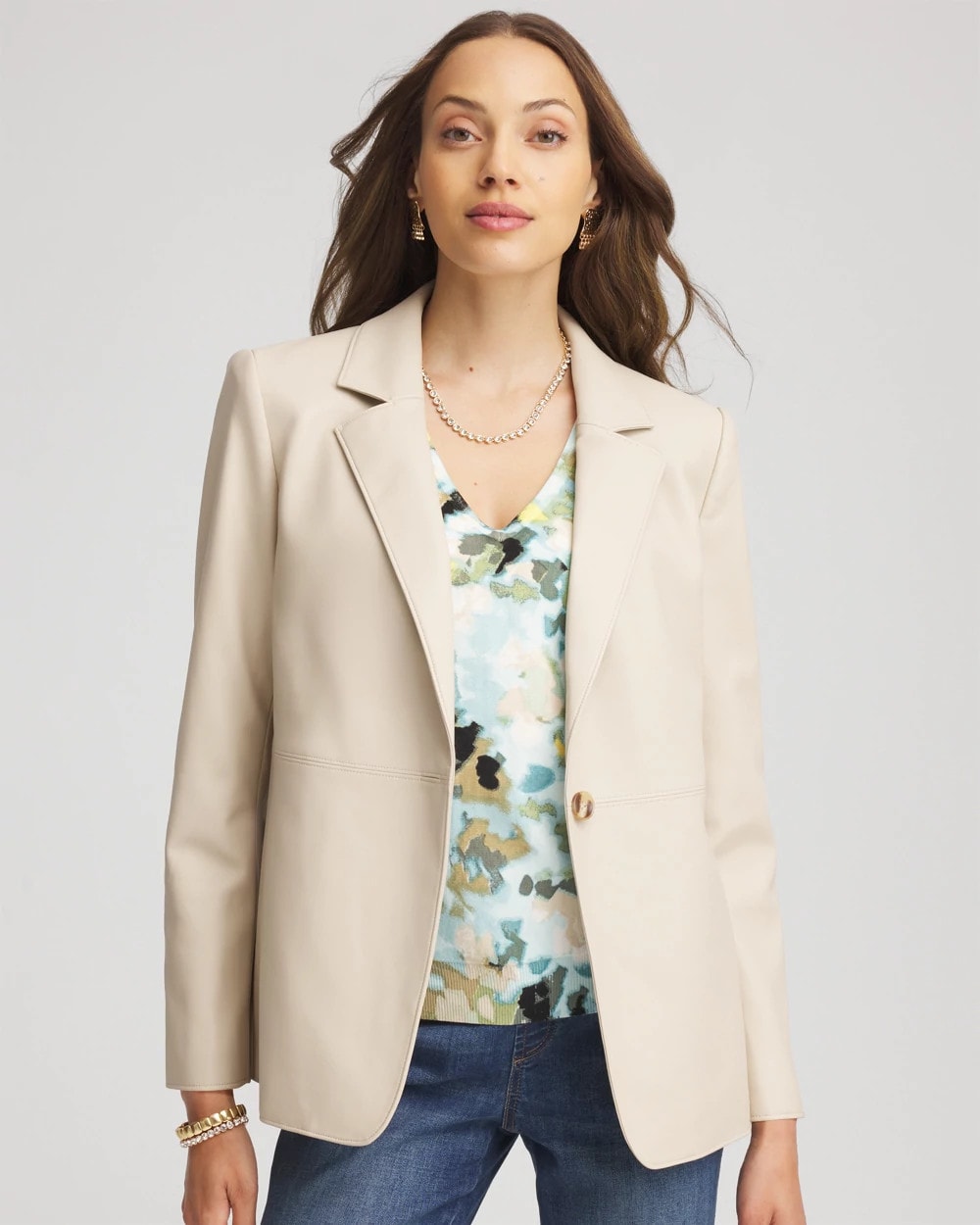 Faux Leather Blazer Ivory Wheat - Chico's