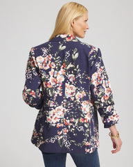 Floral Ruched Sleeve Blazer Passport Blue - Chico's