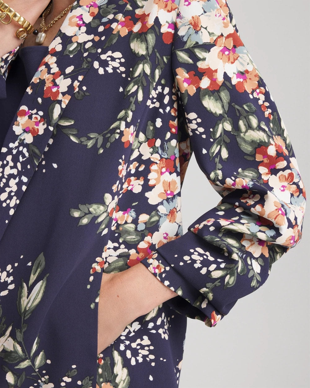 Floral Ruched Sleeve Blazer Passport Blue - Chico's
