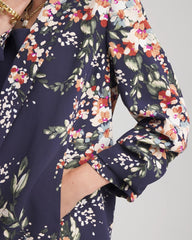 Floral Ruched Sleeve Blazer Passport Blue - Chico's