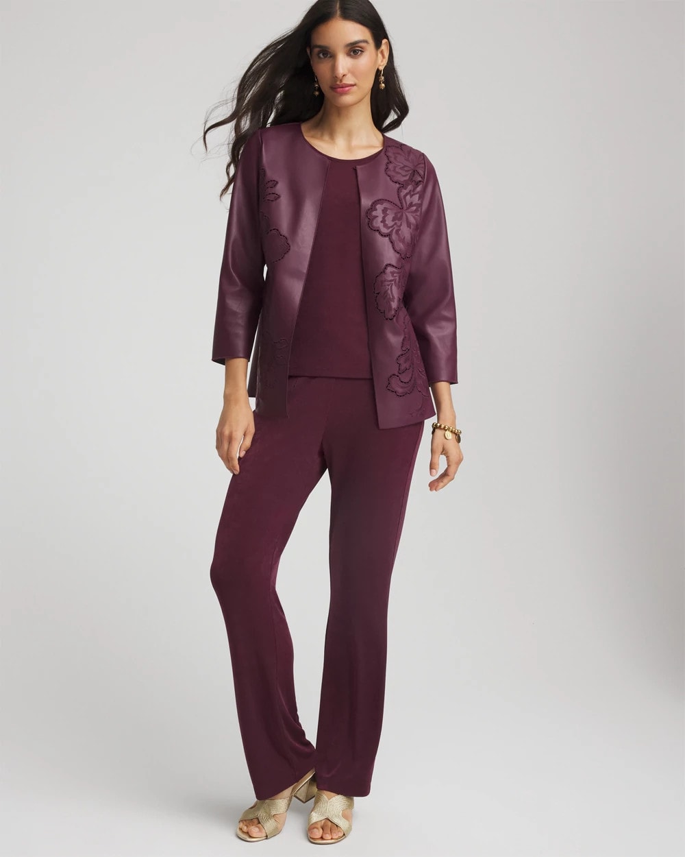 Travelers™ Collection Faux Leather Embroidered Jacket Blackened Burgundy - Chico's