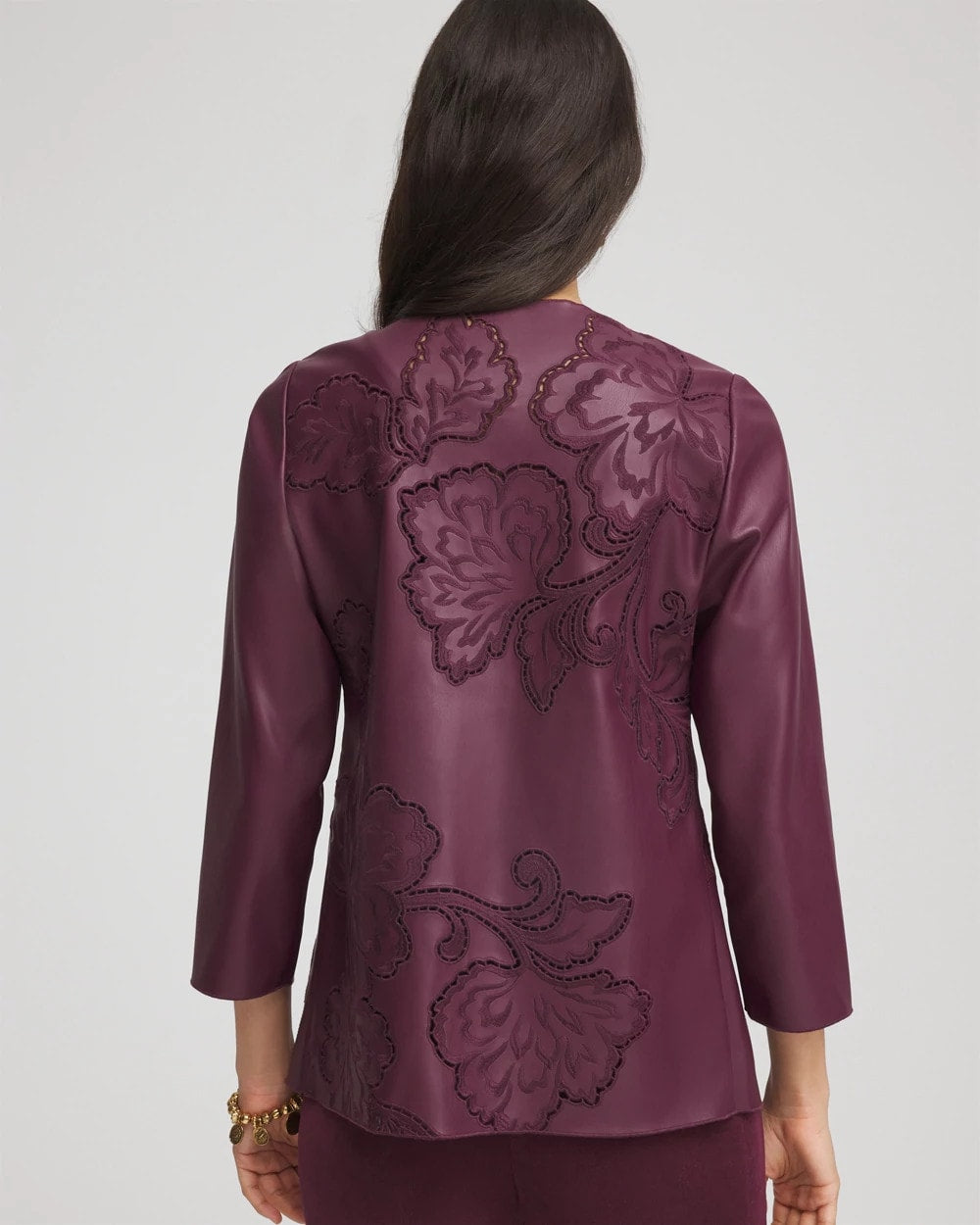 Travelers™ Collection Faux Leather Embroidered Jacket Blackened Burgundy - Chico's