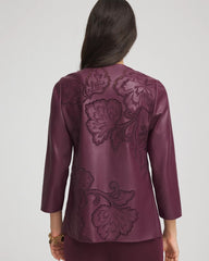 Travelers™ Collection Faux Leather Embroidered Jacket Blackened Burgundy - Chico's