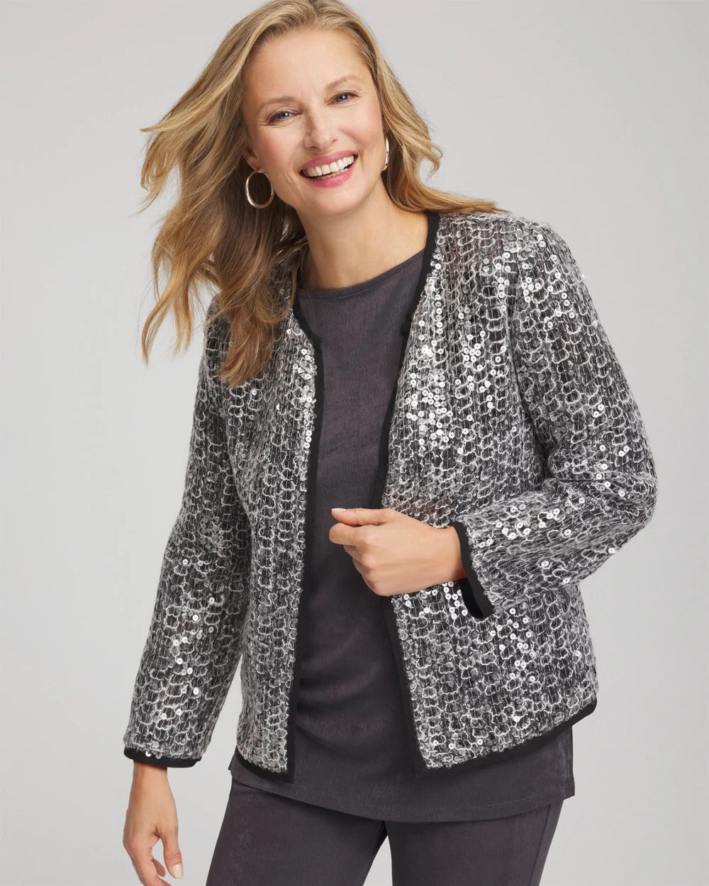 Travelers™ Collection Refined Sequins Netted Jacket Serene Gray - Chico's