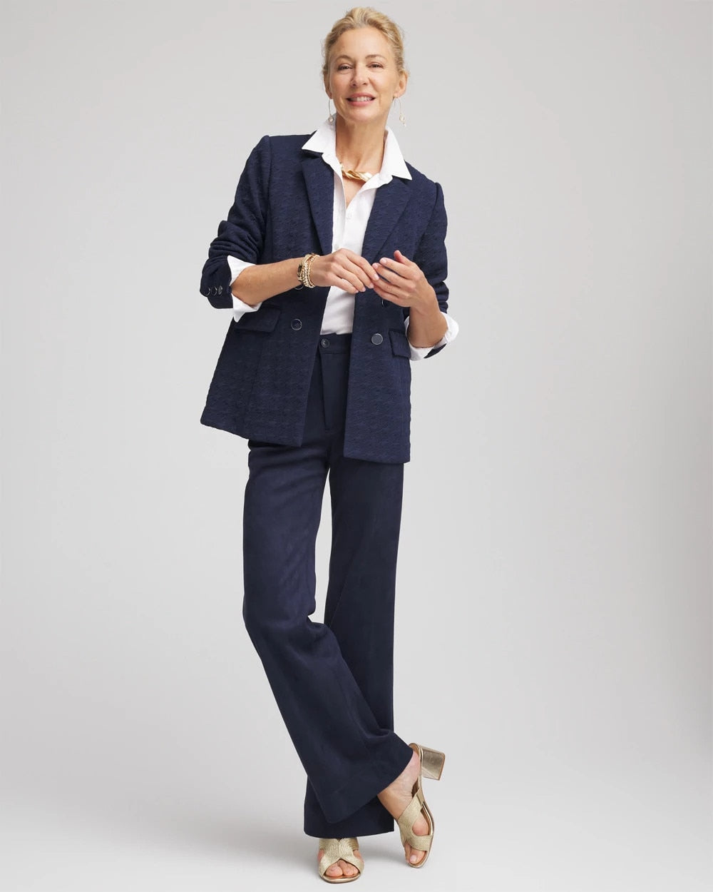 Textured Single-Breasted Knit Blazer Passport Blue - Chico's