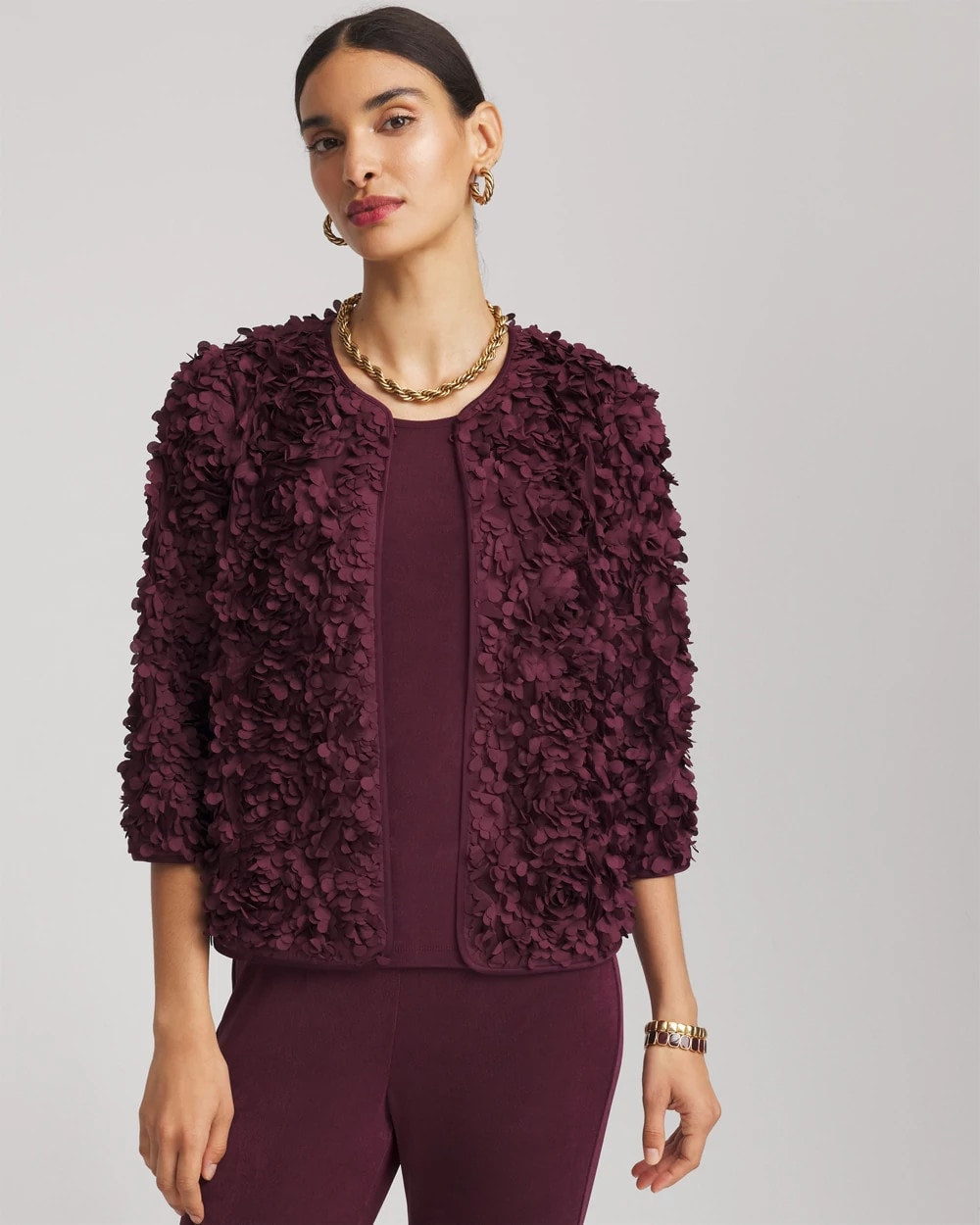 Travelers™ Collection Textured Rosette Jacket Blackened Burgundy - Chico's
