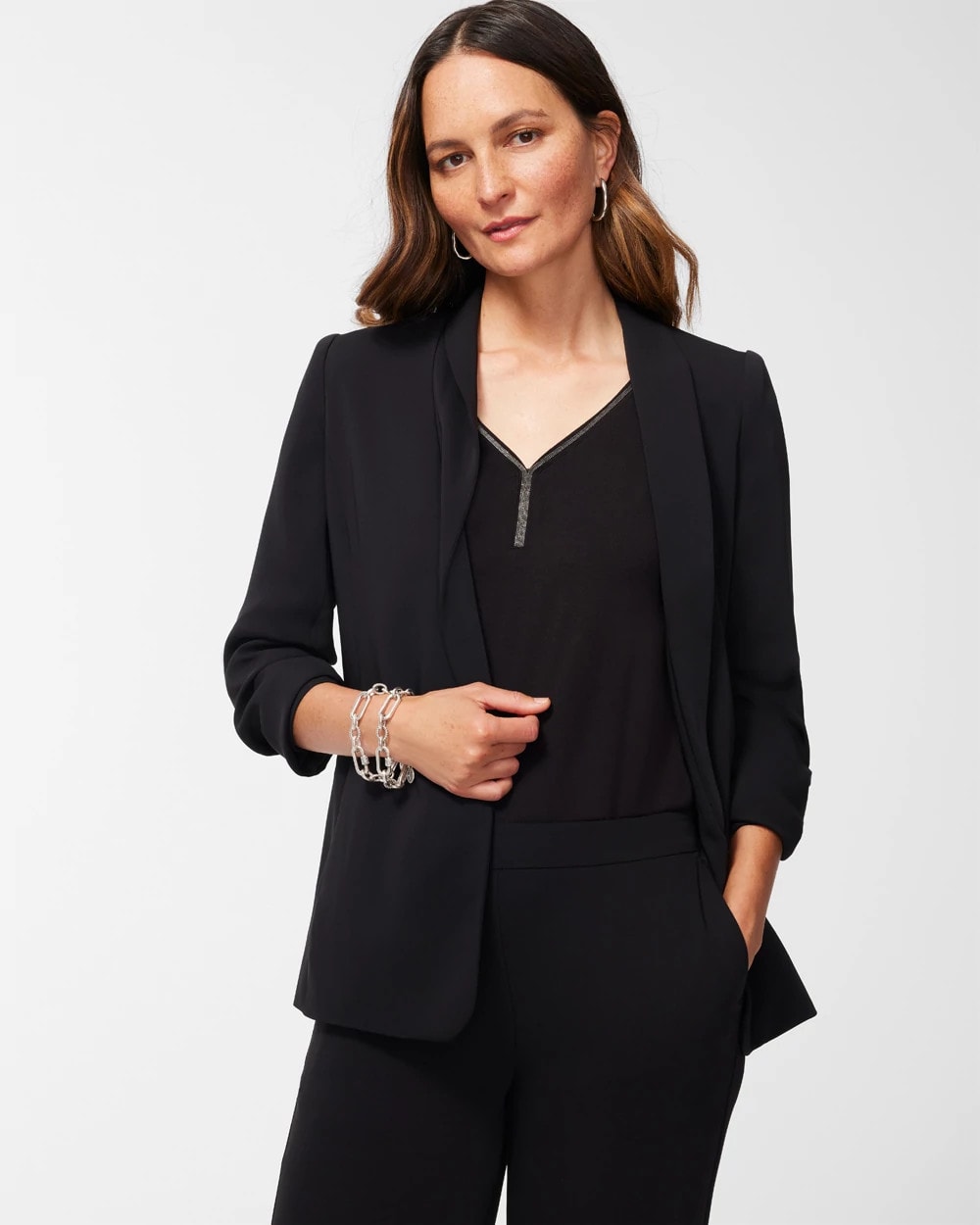 Ruched Sleeve Blazer Black - Chico's