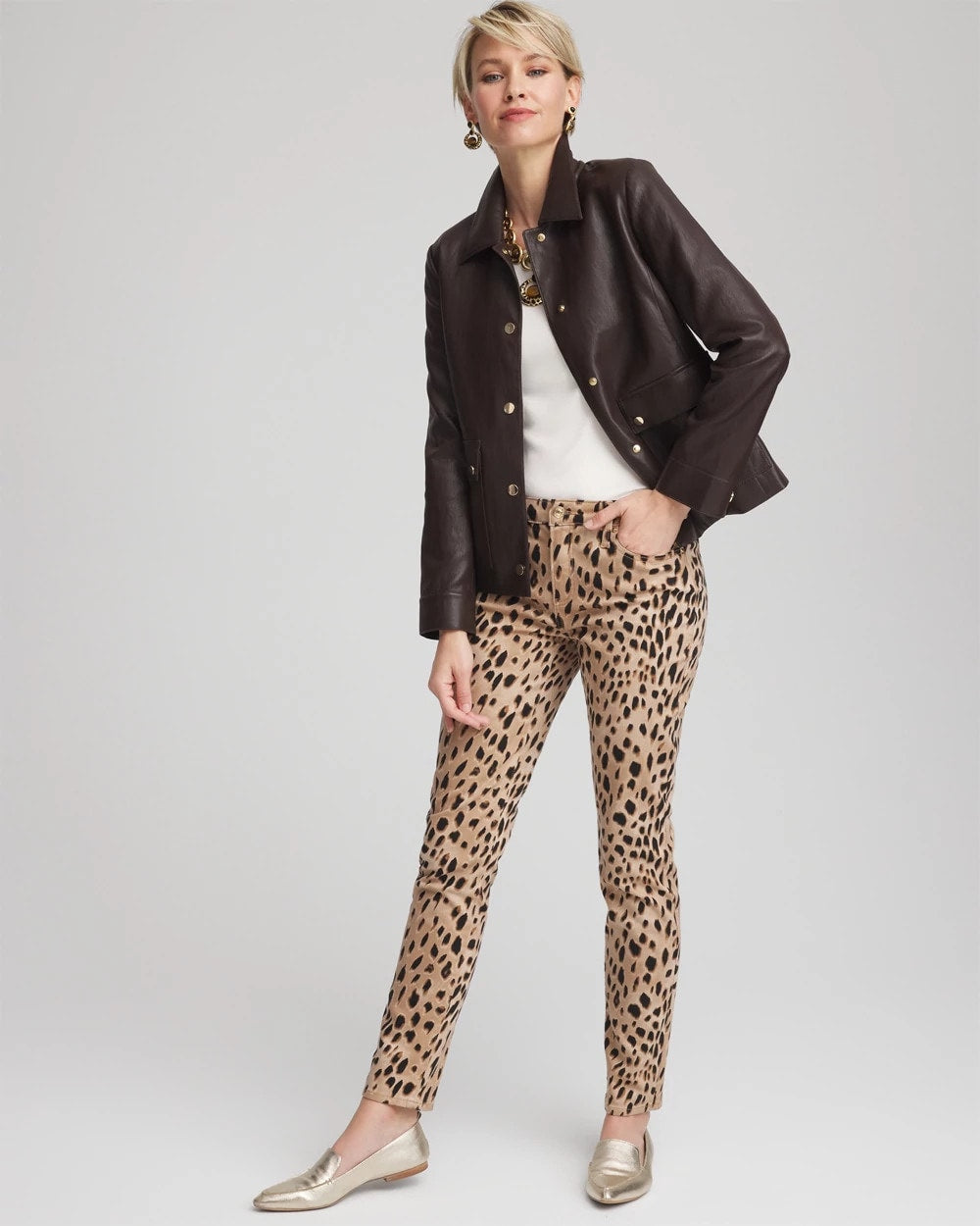 Snap Front Faux Leather Jacket Black Raisin - Chico's