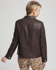 Snap Front Faux Leather Jacket Black Raisin - Chico's