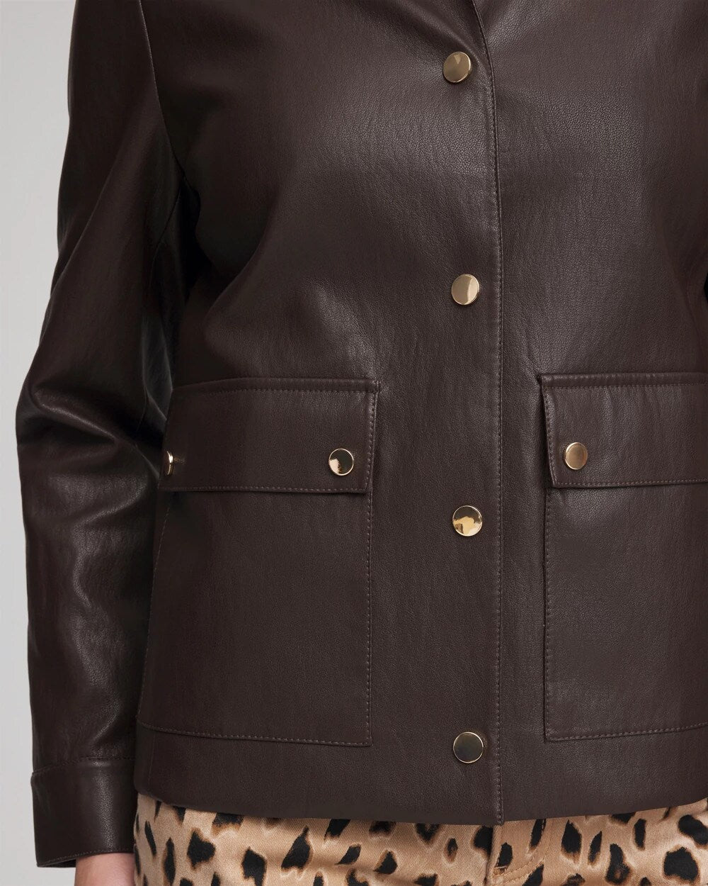 Snap Front Faux Leather Jacket Black Raisin - Chico's