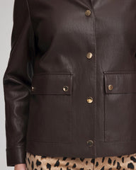 Snap Front Faux Leather Jacket Black Raisin - Chico's
