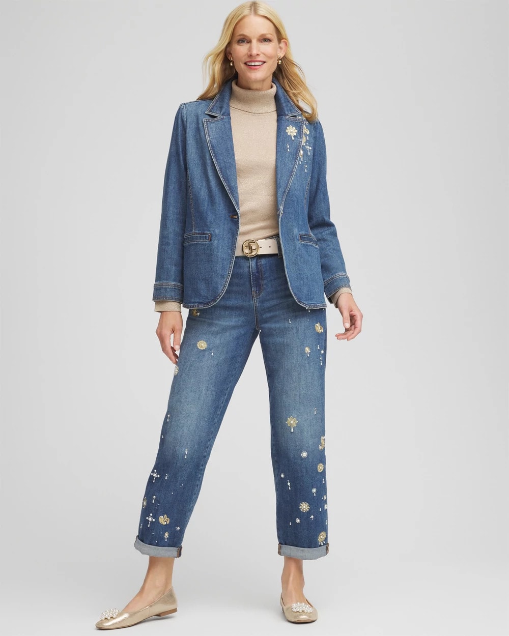 Pearl Brooch Denim Blazer Kiruna Indigo - Chico's