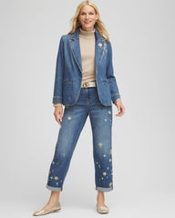 Pearl Brooch Denim Blazer Kiruna Indigo - Chico's