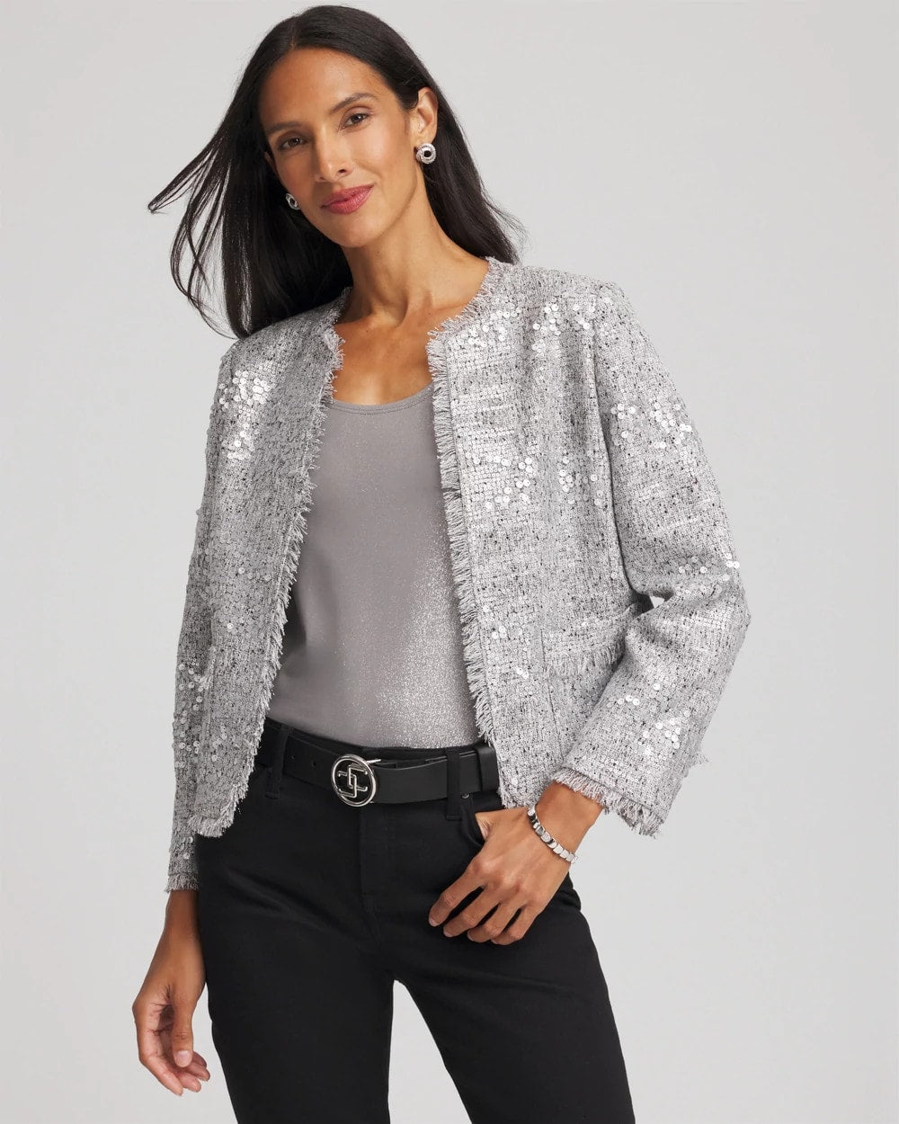 Silver Sequins Tweed Jacket Silver - Chico's