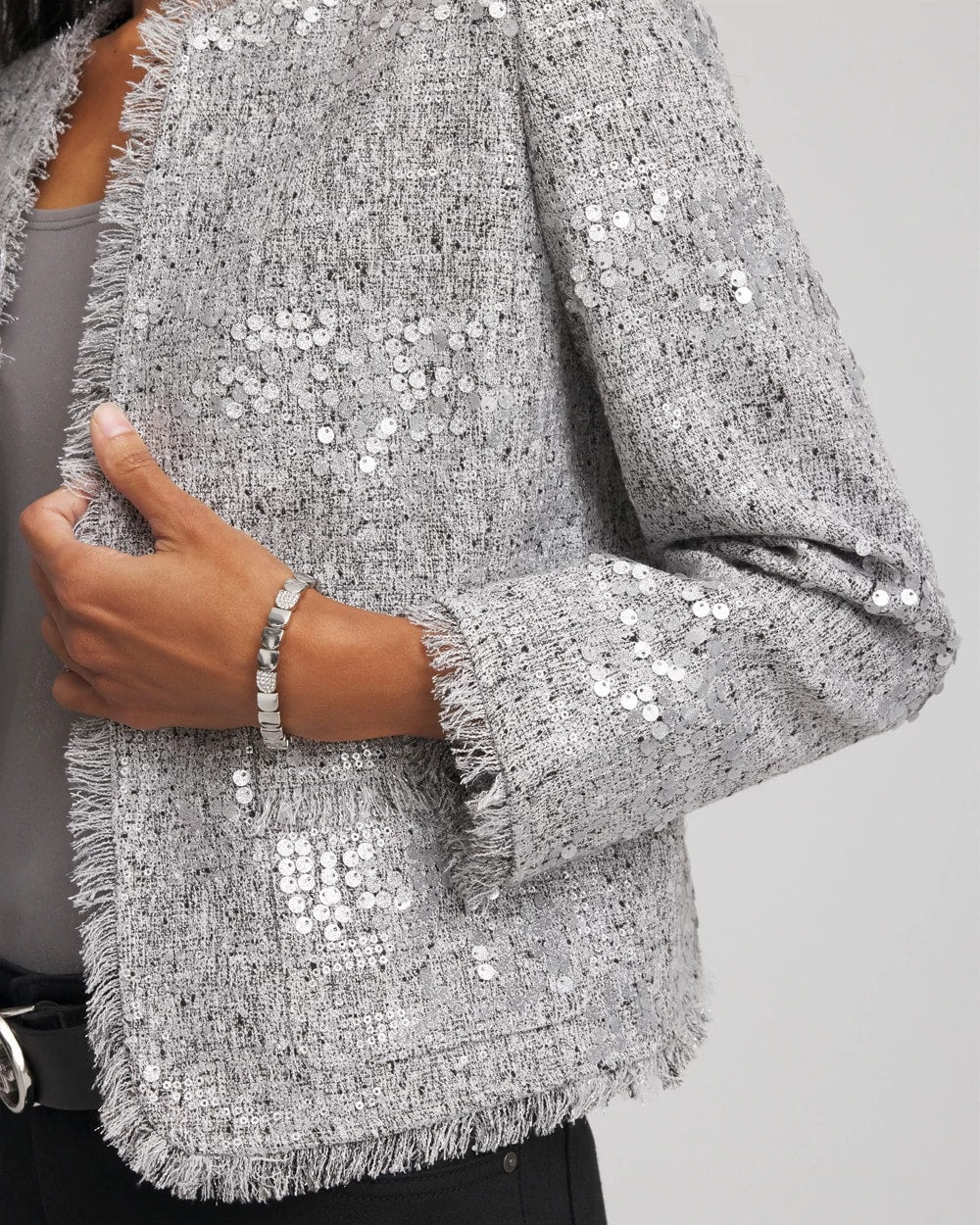 Silver Sequins Tweed Jacket Silver - Chico's