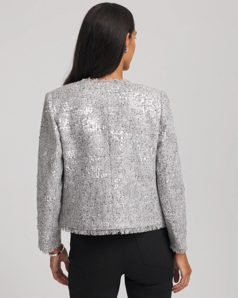 Silver Sequins Tweed Jacket Silver - Chico's